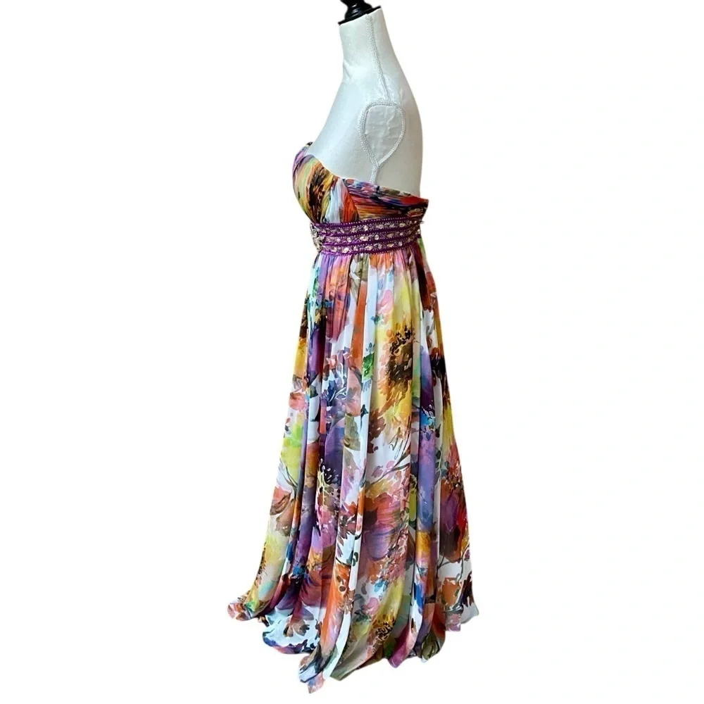 Tony Bowls Le Gala Floral Beaded Strapless Prom Gown Dress Size 2